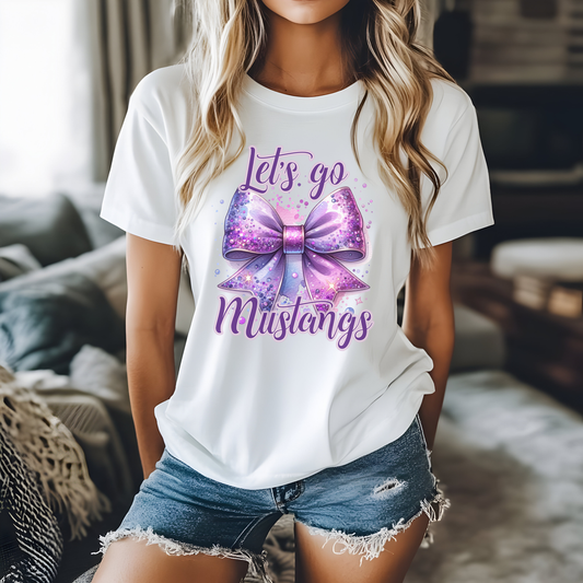 Let's Go Mustangs Cheer Bow T-Shirt